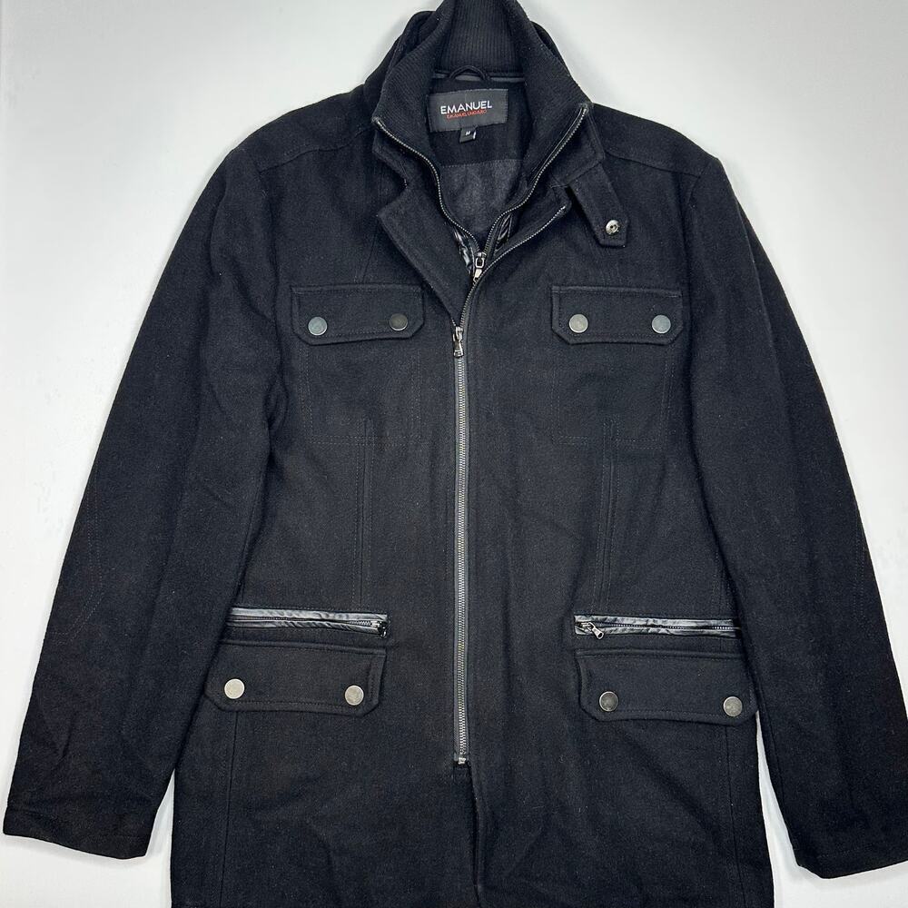 EMANUEL EMANUEL UNGARO Black Wool Coat with Sweater Lining Size Medium